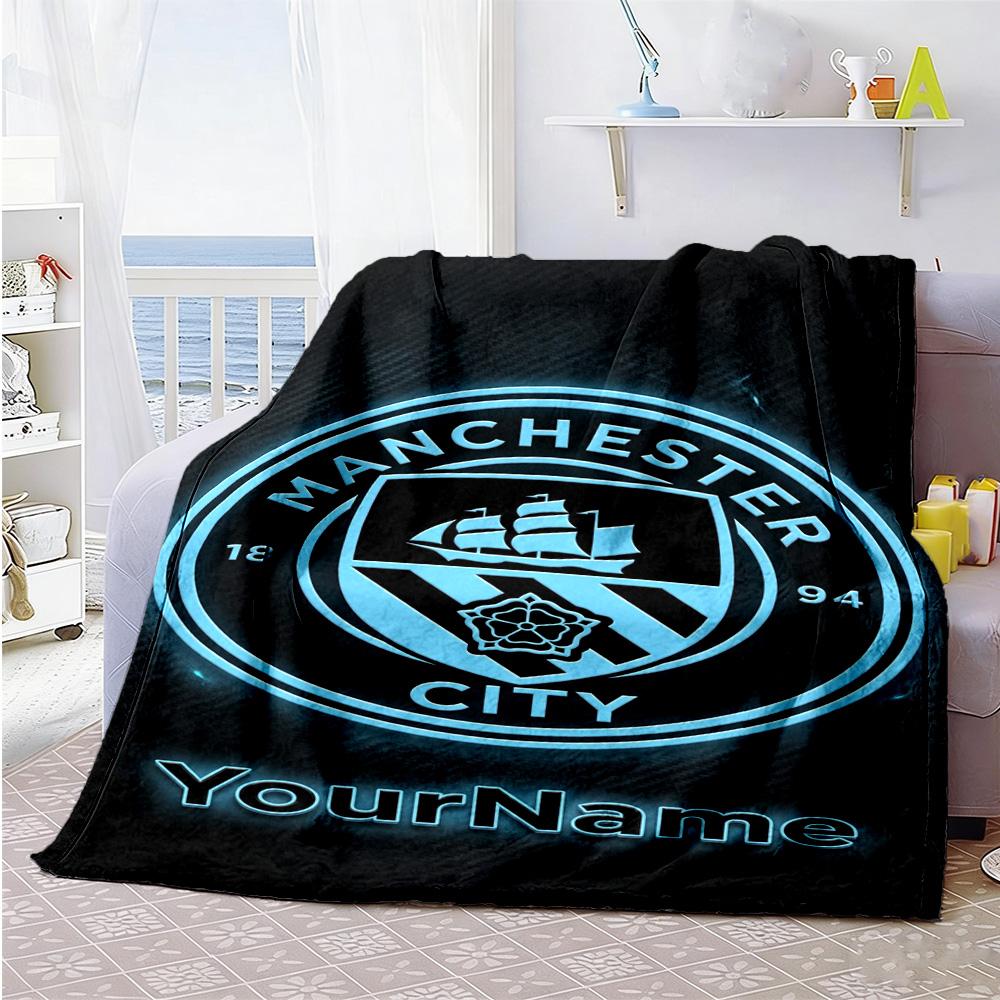 Manchester City Personalized Name Blanket Multi-purpose Customizable Blanket Warmthful Decor Throw For Seaside Livingroom Living Room Home Decor