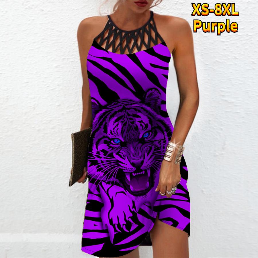 Летнее модное сексуальное платье без рукавов, мягкое повседневное платье с 3D тигровым принтом, платье на бретельках без рукавов, летнее платье на подтяжках
