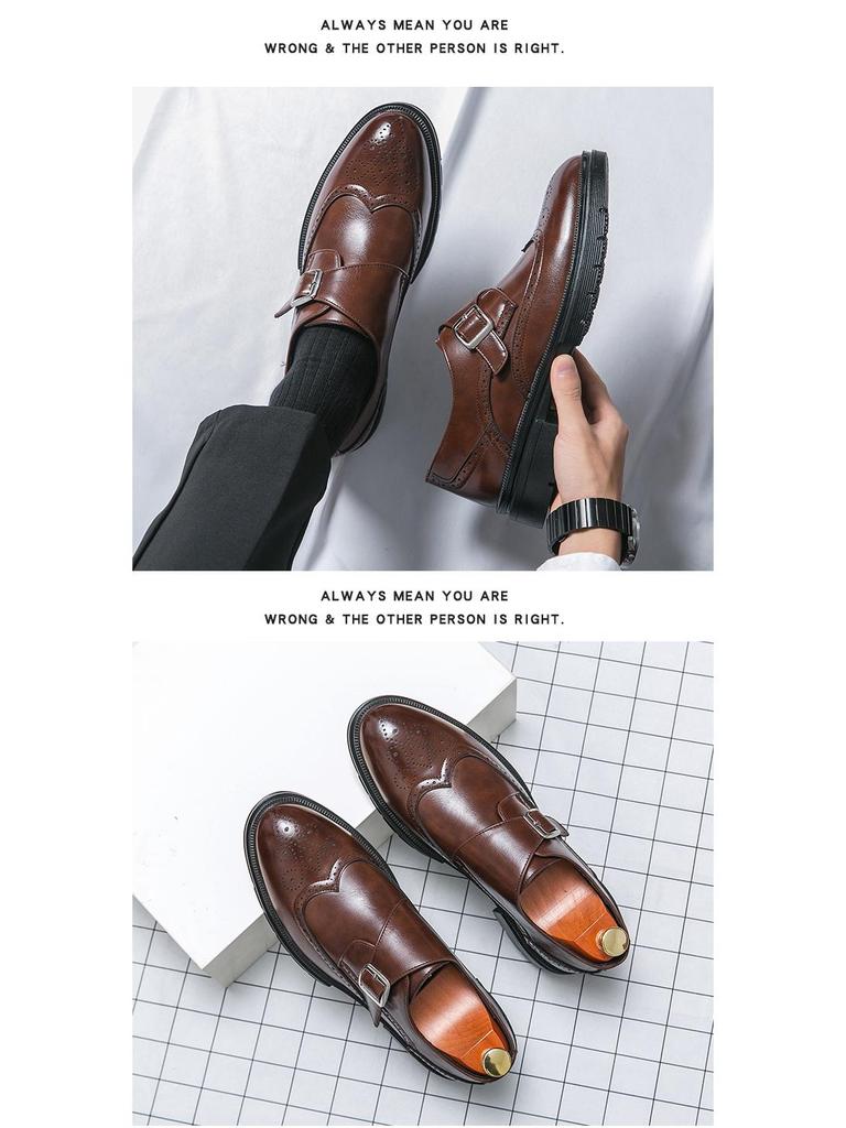 Мужские туфли-броги из кожи большого размера с резной пряжкой - Формальные и повседневные туфли-монки