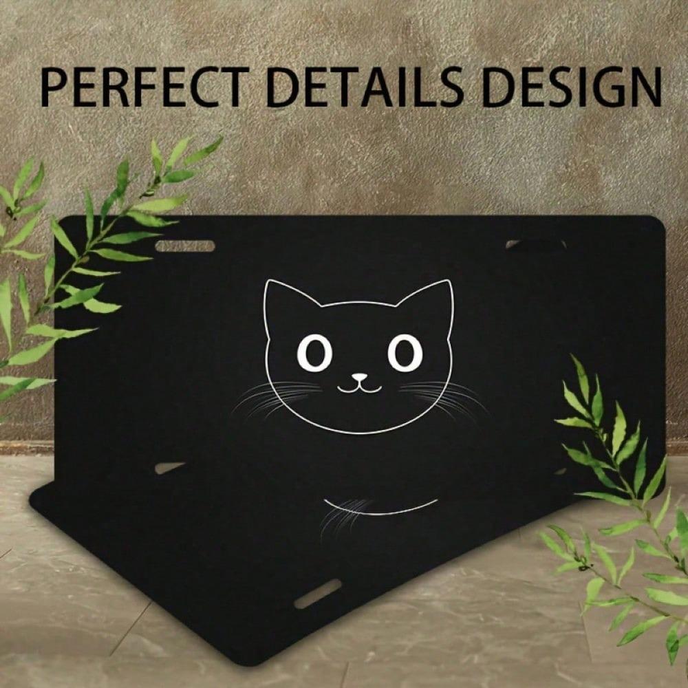2D Flat White Cat Face License Plate Frame, Polished Aluminum Front Car Tag Cover, Universal 5.9x11.8 Inch Playful Decorative Ex