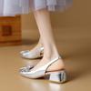 Krazing Pot Genuine Leather Spring Size 40 Thick Med Heels Women Round Toe Slingback Bowtie Summer Pumps