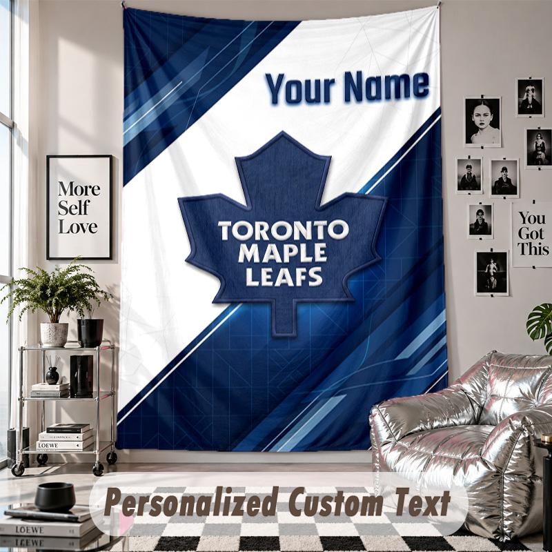 Wall Hanging Tapestry With Custom Name & Text, Toronto Maple Leafs Decorative Tapestry For Bedroom