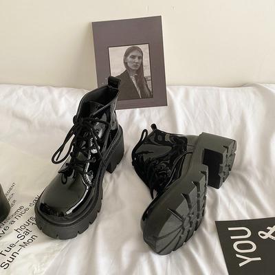 Обувь Ботильоны на платформе Ботинки на шнуровке Короткие армейские туфли для женщин Черные женские ботильоны со шнурками в стиле панк Массивные байкерские ботинки Распродажа