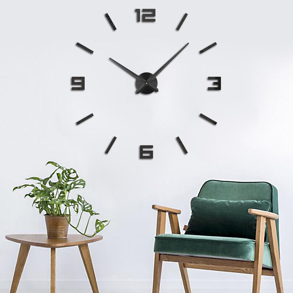 Living Room Black Fancy Large DIY 3D Frameless Acrylic Mirror Sticker Art Home Decor Unique Gift Modern Luxury Wall Clocks Wall