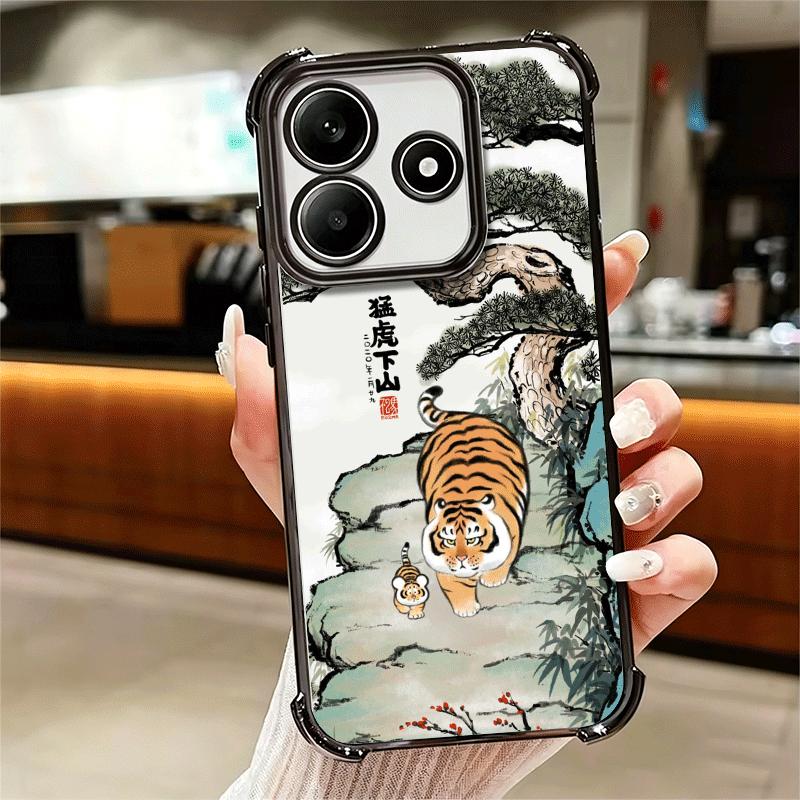 Мультяшный Толстый Тигр Смешной Покрытие Чехол Для Телефона Для Xiaomi Redmi Note 14 15 Pro Plus 13 12 11 11S 11T 10 9S 9 5G Противоударный Подушка Безопасности Co