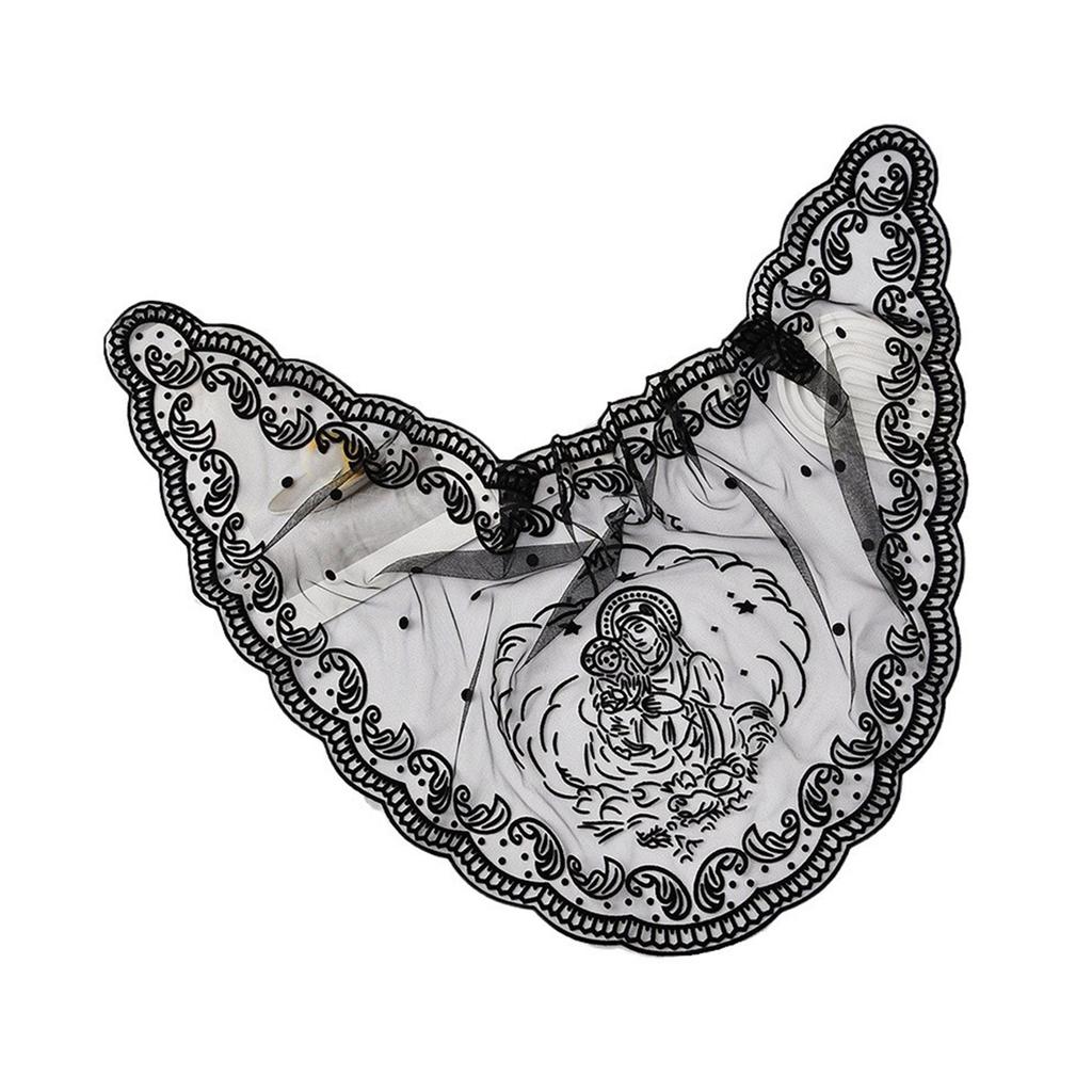 Elegant Embroidered Virgin Mary Scarf Soft & Breathable Shawl Hijab Headscarf for Religious Ceremonies and Daily Wear