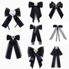 Vintage Ribbon Bows Tie Brooch Pin for Women and Girls Crystal Pearls Uniform Pre Tied Bowknot Corsage Party Accessories