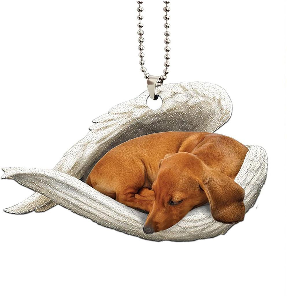 Cute Acrylic Car Mirror Pendant With Angel Wings Perfect For Dog Lovers Gifts