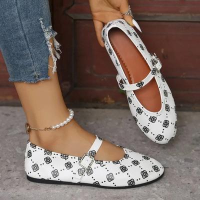 Новые женские удобные плоские туфли с круглым носком и пряжкой для ходьбы, модные весенне-осенние повседневные мокасины с принтом