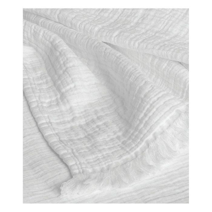 "Brehat" Fringed Bedspread Stonewashed Cotton Gauze Golden Fleece - Brehat White - 180 X 250 Cm