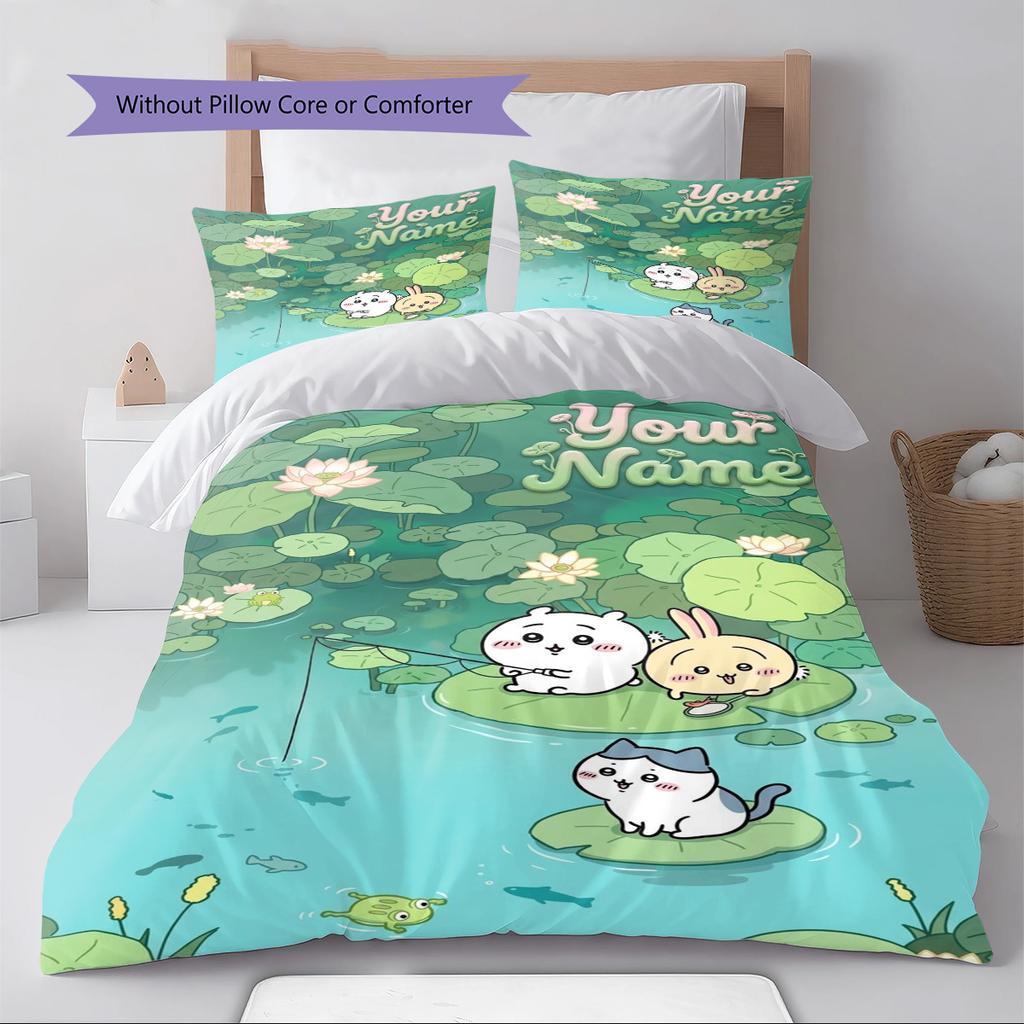 Name Custom CHIIKWAWA Pattern Bedding Set Quilt Cover Pillowcase Home Decor Gift (1 * duvet cover + 2 * pillowcase, without core)