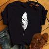Short Sleeve Kawaii Tee Glden Feather Bird Graphic Print Funny Women T-shirt Black T-shirt Girls Top Female Clothes