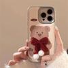 Милый чехол для телефона с изображением медведя, пингвина, кролика, 3D-банта для iPhone 16, 15, 14, 13, 12, 11 Pro Max, кожаный противоударный чехол