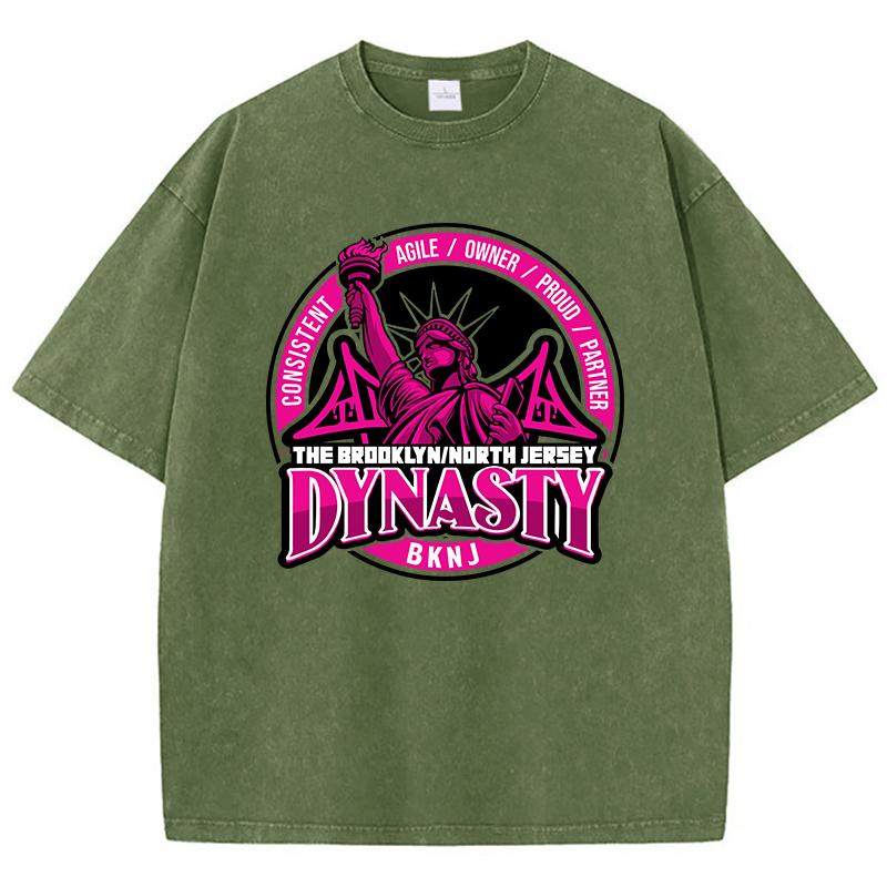 Cotton Woman Washed T-Shirts Statue Of Liberty Dynasty Print Tops Comfortable Crewneck Oversized Tees Vintage Female Clothes