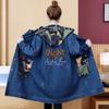 Women Hooded  Denim Windbreaker Spring Autumn Jacket  Cartoon Printed Coat Long Outerwear Female Oversize 5XL Loose Overcoat