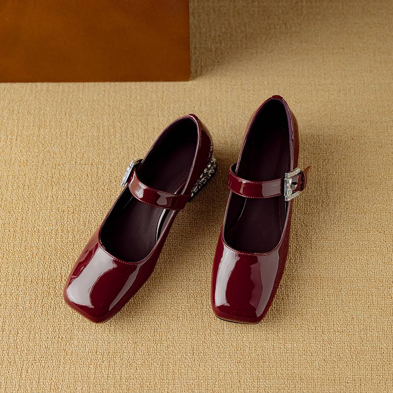 Krazing Pot Летние туфли из овчины размера 41 на среднем каблуке, Мэри Джейн с хрустальной пряжкой, квадратный носок, каблуки с бриллиантами, туфли-гладиаторы