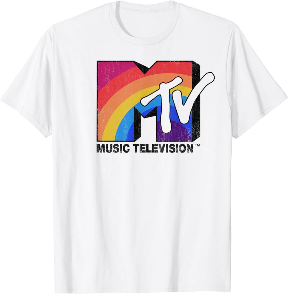 MTV Радужный Логотип Музыкальное Телевидение Графическая Футболка Футболка