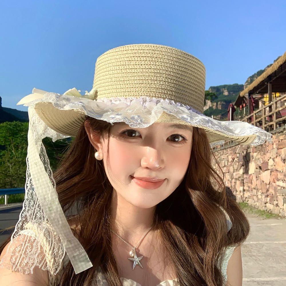 Flower Straw Hat Large Brim Wide Brim Hat Lolita Sun Hat Outdoor Activity