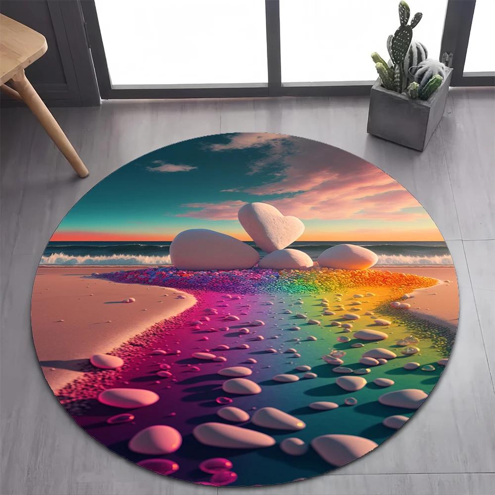Colorful Pebble Rainbow Road Beach Stone 26 Style New Round Carpet Rug for Bedroom Living Room Decoration,pet Decor Floor Mat