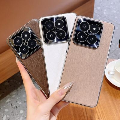 Чехол для Xiaomi 14/14 Pro, гальванизированный, текстура личи, противоударный, полное покрытие, мягкий край из ТПУ, защитная крышка для xiaomi 14