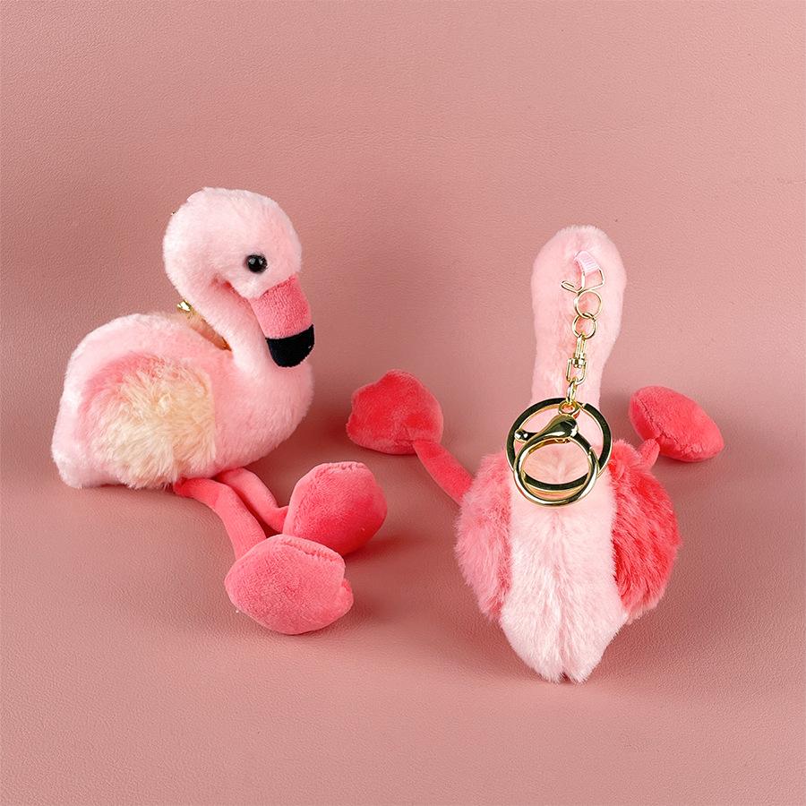 Long-haired Flamingo Doll Plush Toy Love Bird Doll Girl Heart Backpack Keychain Pendant Gift