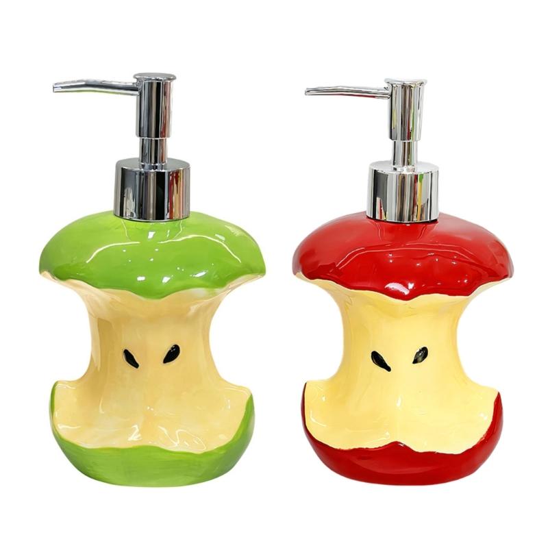 Stylish Ceramic Liquid Soap Container With Press Pump Lovely Fruit Core Soap Dispenser For Home Bathroom Countertop Organizing