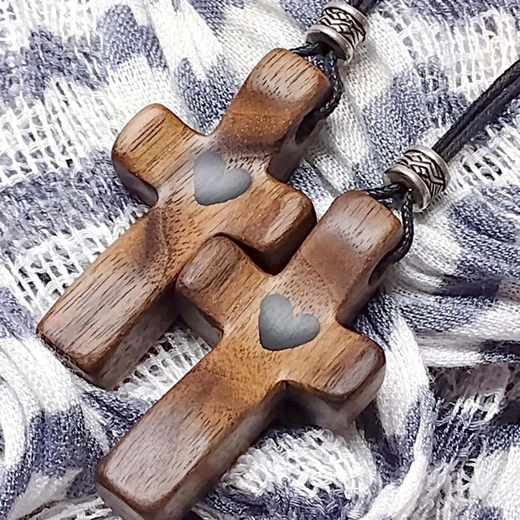 Intertwined Hearts - Keychain Cross, Handheld Wooden Cross, Pocket Olive Wood Cross, Christmas Gift Wooden Cross