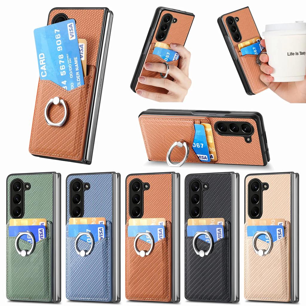 Карточки-держатели для колец, слот для карт, кошелек-чехол для Samsung Galaxy Z Fold 5 4 3 5G Fold4 Fold5, подставка, углеродное волокно, магнитная сумка, тонкая крышка