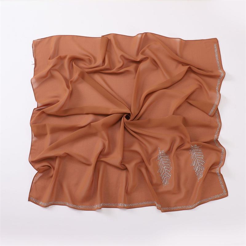 90*90Cm Luxury Rhinestone Feather Square Bubble Chiffon Instant Hijab Shawl Lady High Quality Wrap Bufandas Ramadan Muslim Sjaal