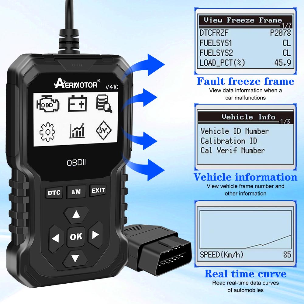 Fault Code Clear Car Diagnostic Tools EOBD OBD 2 Scanner Auto Accessories Universal V410 16 Pin OBD2 Code Reader Engine Battery O2 Sensor EVAP Tester