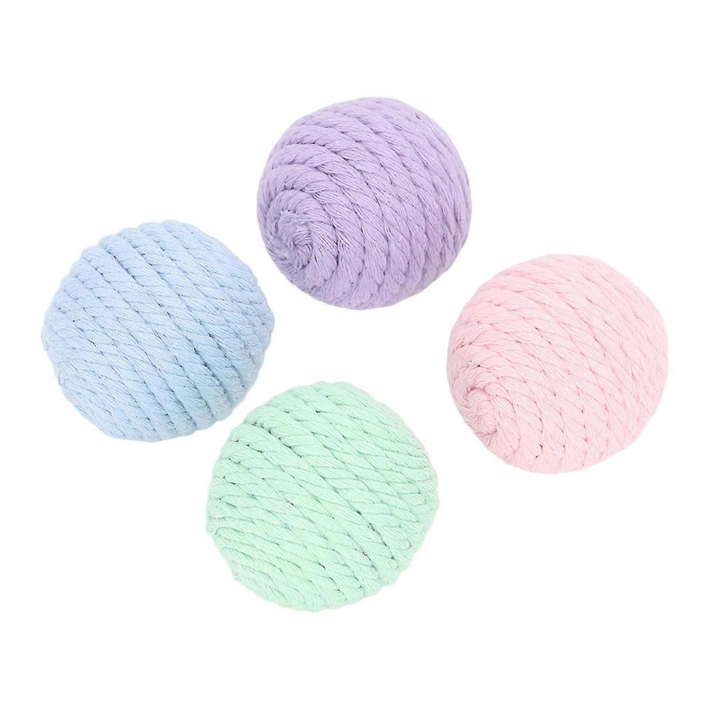 4Pcs Cat Cotton Rope Balls with Rustling Stone Boredom Relief Interactive Woven Cat Ball Toys for Kitten Cat