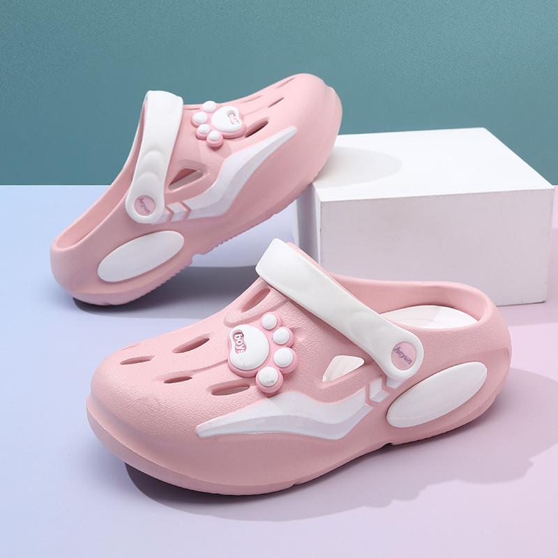 Летние детские сабо для девочек, удобные, дышащие, нескользящие, с мультяшным дизайном, пляжная обувь