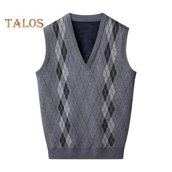 Мужской вязаный жилет с V-образным вырезом, без рукавов, утолщенная плюшевая подкладка, жилет с ромбическими узорами, зимний жилет, свитер