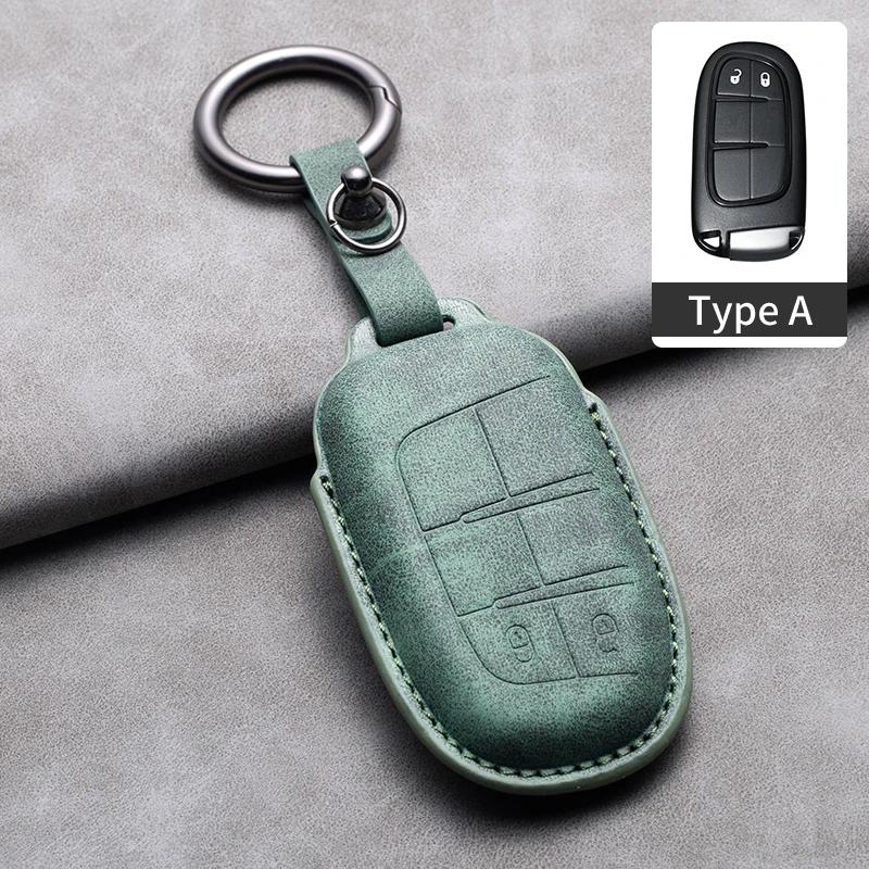 Leather Car Key Case Cover Shell For Jeep Chrysler 300 200 Dodge Charger Grand Cherokee Wrangler Compass Renegade For Fiat 500X