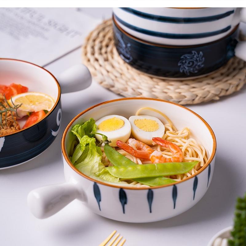 Керамическая тарелка для супа/лапши, 650 мл, с ручкой, круглая, для кухни, десерта, посуда