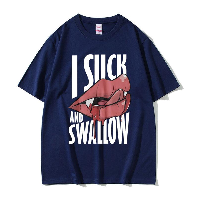 Смешная футболка I Suck and Swallow с винтажным принтом вампира, мужская и женская, повседневная, оверсайз, с коротким рукавом, для Хэллоуина