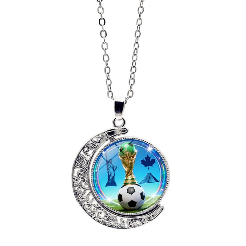 2026 USA-Canada-Mexico World Cup Rotating Moon Pendant Necklace Fashion Women Trendy Statement Chain Gift