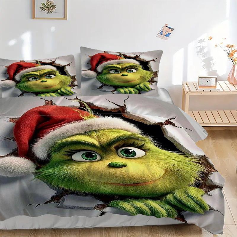 Christmas Grinch Bedding 3 Piece Set Hd Print Duvet Cover Pillowcases For Teens Adult Bedroom Decoration Christmas Gift C9211503