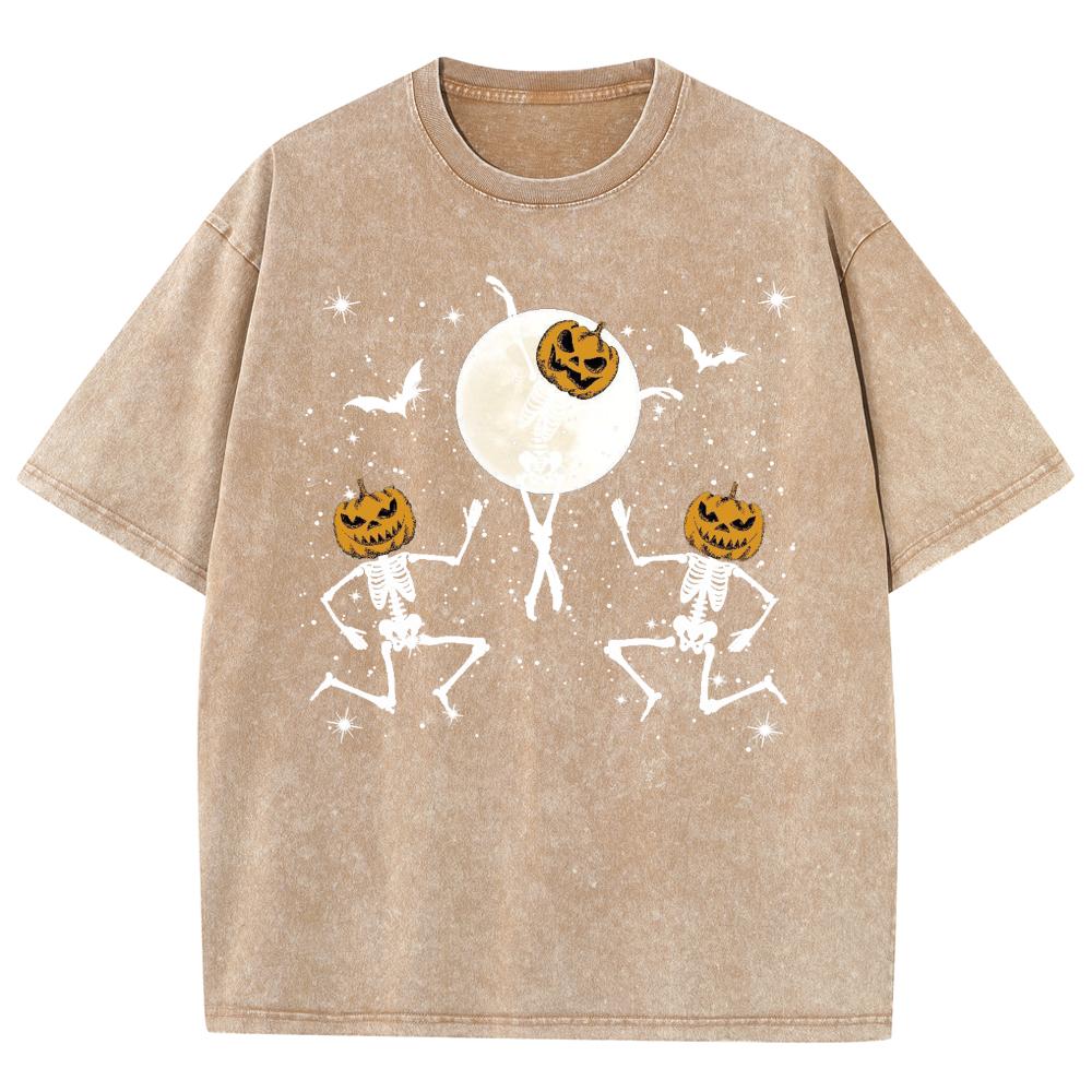 Женская футболка с принтом тыквы и черепа на Хэллоуин, свободный короткий рукав для пары, забавный дизайн