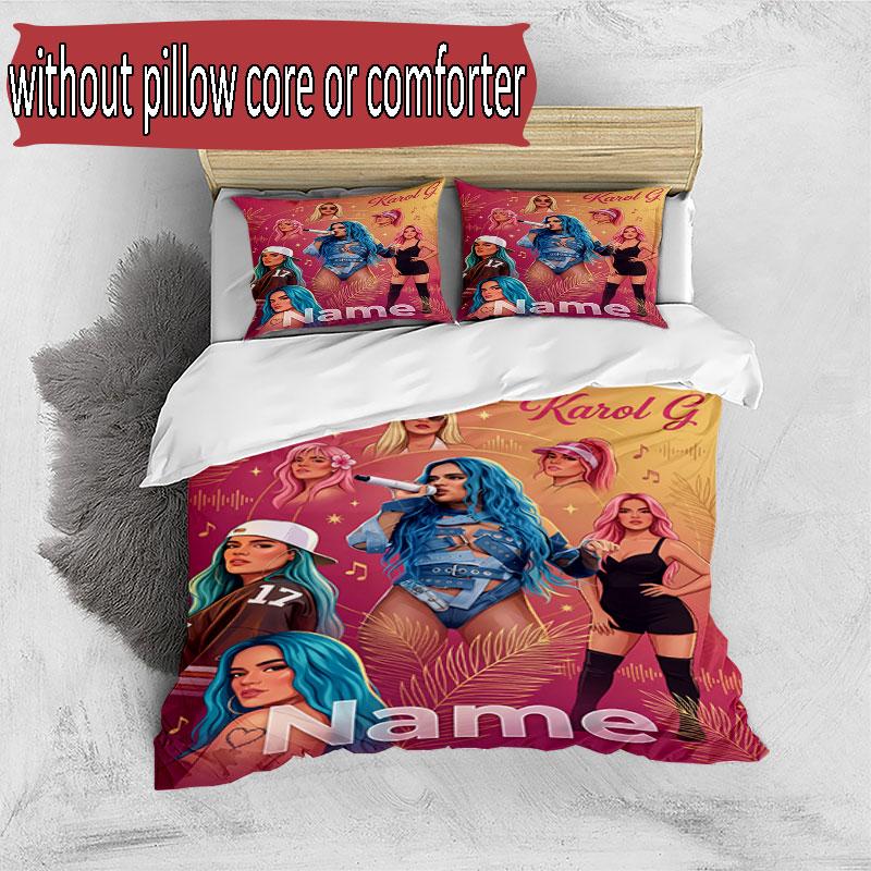 3pcs Duvet Cover Set (1*Duvet Cover + 2*Pillowcase, Without Core), Custom Name Karol G Pattern Bedding Set, Home Bedroom Decor Gift
