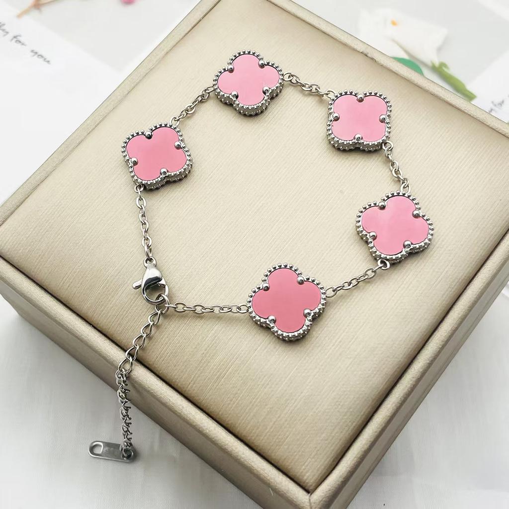 15 мм не теряет цвет четырехлистный клевер титановая сталь пять цветов браслет женская мода универсальный высококлассный чувство женского браслета