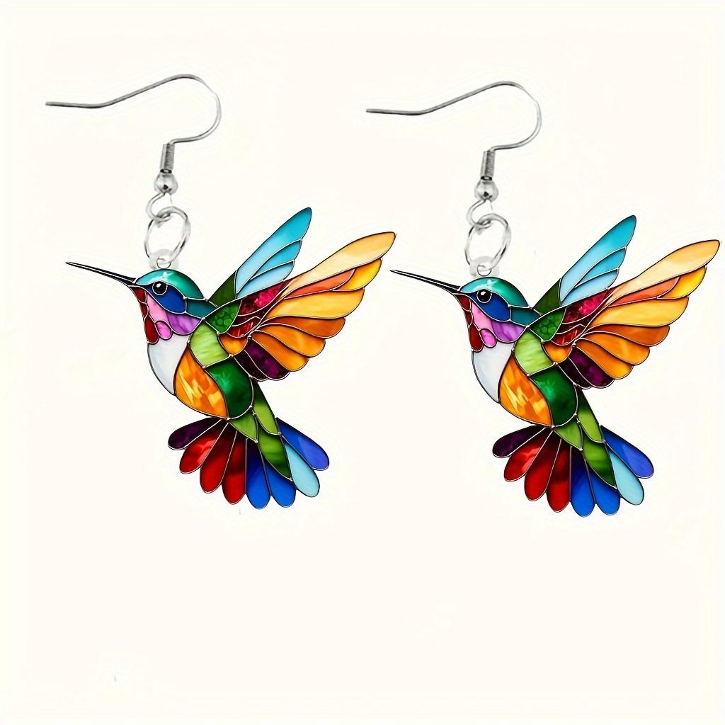 1 Pair Acrylic Hummingbird Earrings, Colorful 2D Design, Featherless, Stainless Steel Hooks, Elegant Party Accessory Fashion Dangle Earrings for Women
