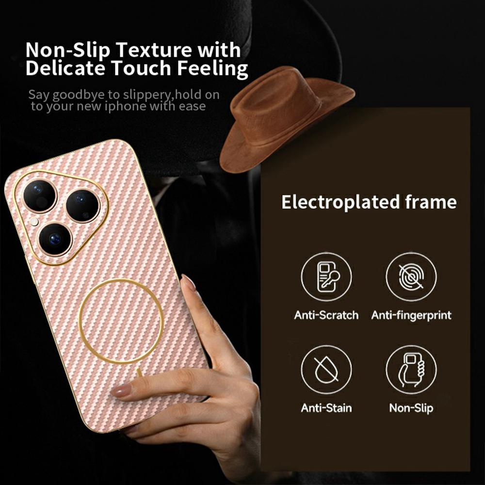 For Huawei Pura 80 Phone Case Carbon Fiber Textured Electroplated TPU Back Cover