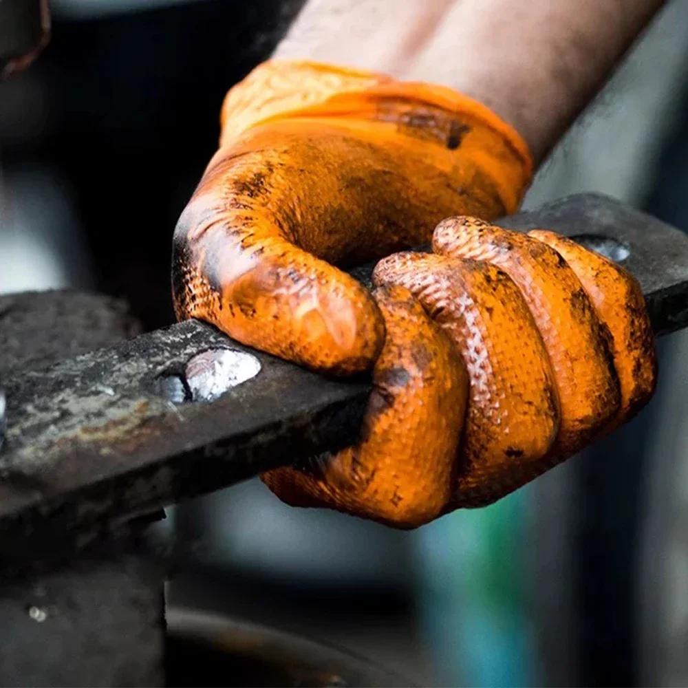 Перчатки нитриловые оранжевые сверхпрочные одноразовые промышленные перчатки с ромбовидной текстурой для механической безопасности и рабочих перчаток