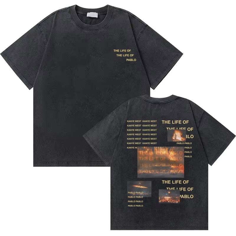 Washed Vintage Rapper Kanye West Music Album Cover Logo Graphic Tshirt THE LIFE OF PABLO T Shirt Men Hip Hop Vintage Tshirts