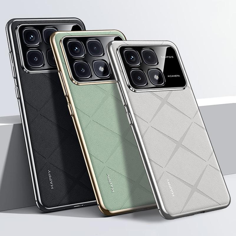 Однотонный кожаный чехол + Защита объектива камеры для POCO F6 Pro Жесткий Тонкий Хорошая текстура Чехол