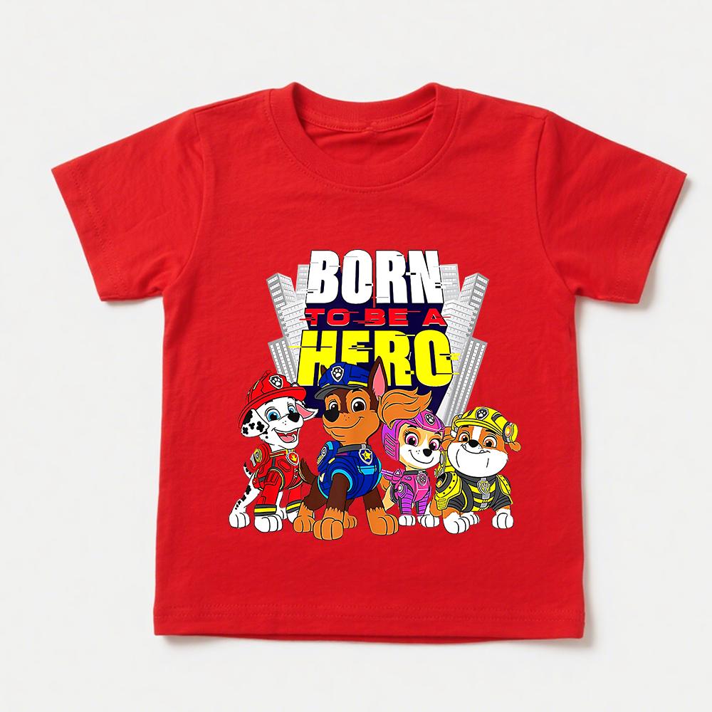 Paw Patrol Born to Be a Hero Cute Police Dogs Print Cotton T Shirt Kids Casual Summer Top Boys Girls Unisex Clothing