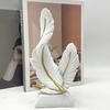 Artistic Feather Statue Modern Green White Feather Shape Resin Figurine Sculpture Home Office Desktop Decoration Ornament