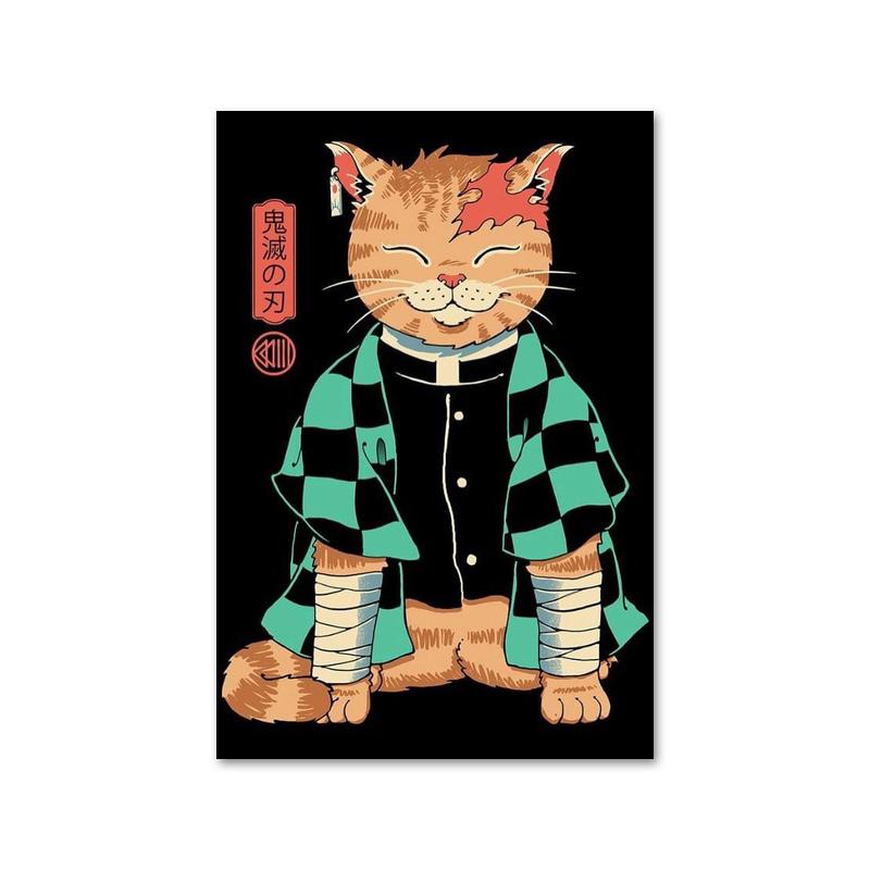 Забавный японский плакат с изображением самурая и кота, холст, живопись, классические суши и кошки, настенные художественные фотографии для гостиной, украшения дома