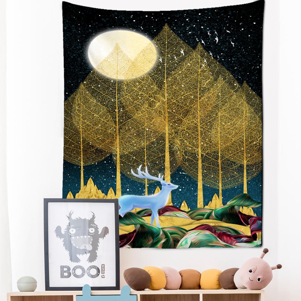 Неоновая картина, гобелен, настенный подвесной богемный стиль, Лось, кои, психоделическое колдовство, домашний декор для гостиной